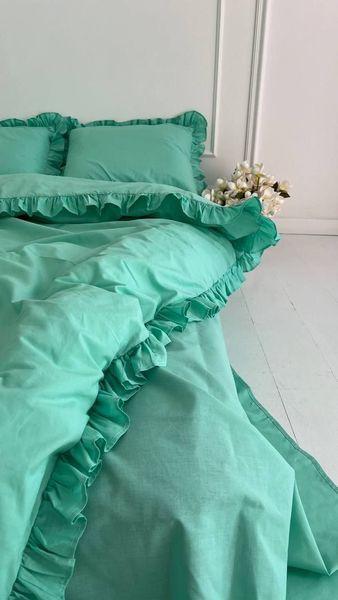 Комплект постельного белья Рюши Бязь Gold Lux &bull; 100% хлопок &bull; Мята RUCHI-Bgold-MINT фото