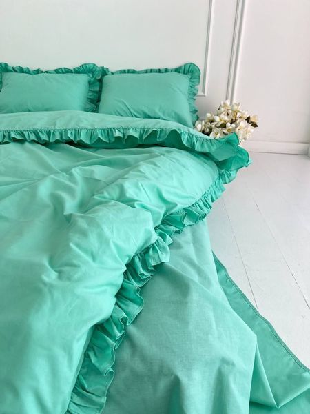 Комплект постельного белья Рюши Бязь Gold Lux &bull; 100% хлопок &bull; Мята RUCHI-Bgold-MINT фото