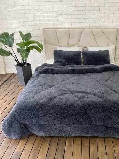 Покривало-ковдра &laquo;Травка&raquo; &bull; колір Графітовий FUR-BLANKET-TRAVKA-GRAFITOVIY фото