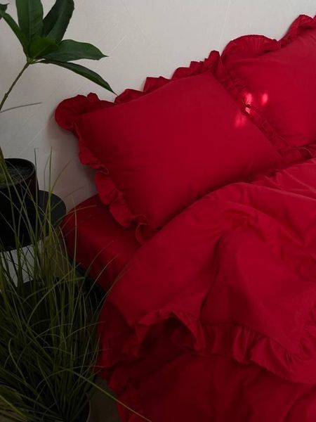 Комплект постільної білизни Рюши Бязь Gold Lux &bull; 100% бавовна &bull; Червоний RUCHI-Bgold-CHERVONYI фото