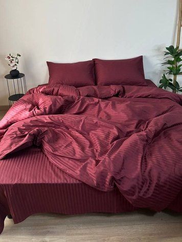 Комплект постільної білизни Страйп-сатин &mdash; 100% бавовна &mdash; Бордо STRIPE-SATIN-BORDO фото