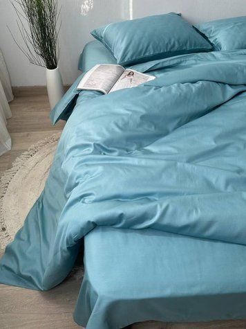 Комплект постельного белья Сатин Premium &mdash; 100% хлопок Турция &mdash; Лазурный SATIN-LAZURNYI фото