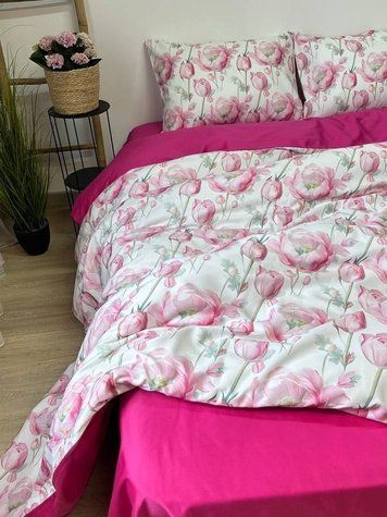 Комплект постельного белья Сатин Premium &mdash; 100% хлопок Турция &mdash; Пион Фуксия SATIN-PIVONIYA-FUKSIYA фото