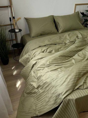 Комплект постельного белья Страйп-сатин &mdash; 100% хлопок &mdash; Оливковый 2 STRIPE-SATIN-OLYVKOVYI-2 фото