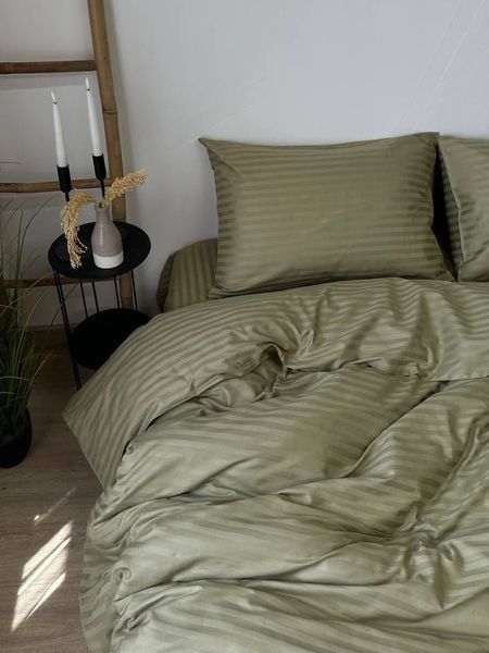 Комплект постельного белья Страйп-сатин &bull; 100% хлопок &bull; Оливковый 2 STRIPE-SATIN-OLYVKOVYI-2 фото