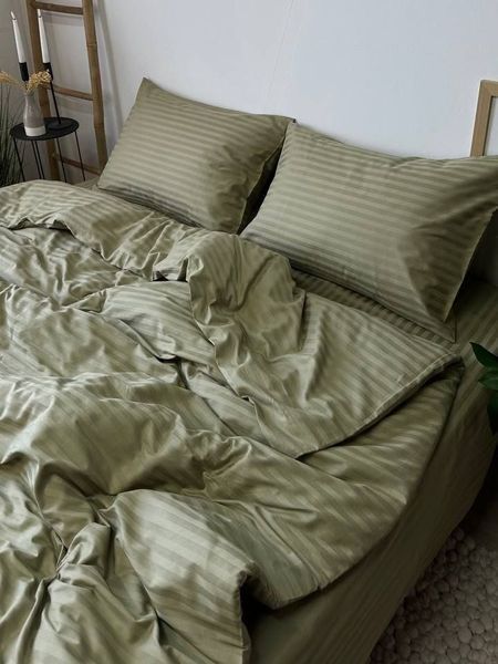 Комплект постельного белья Страйп-сатин &bull; 100% хлопок &bull; Оливковый 2 STRIPE-SATIN-OLYVKOVYI-2 фото