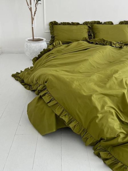 Комплект постельного белья Рюши Бязь Gold Lux &bull; 100% хлопок &bull; Хаки RUCHI-Bgold-KHAKI фото