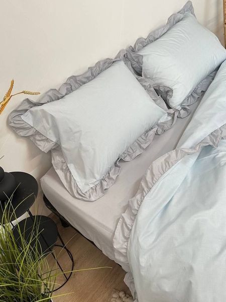 Комплект постільної білизни Рюши Бязь Gold Lux &bull; 100% бавовна &bull; Ніжно блакитний RUCHI-Bgold-SOFT-BLUE фото
