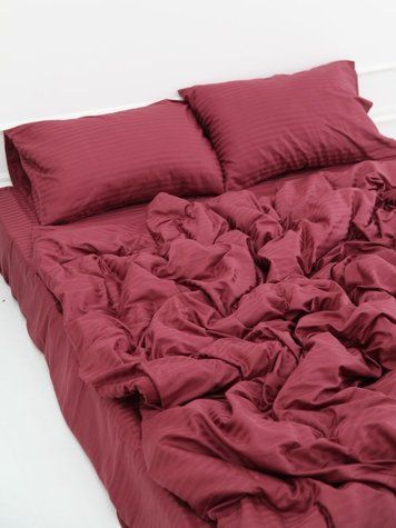 Комплект постельного белья Страйп-сатин &mdash; 100% хлопок &mdash; Бордо 2 STRIPE-SATIN-BORDO-2-A фото